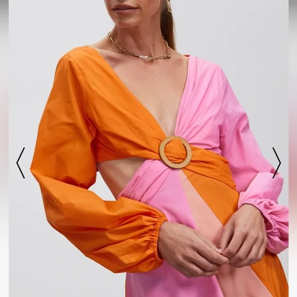 STAUD Gulf A-Line Cutout Dress Orange & Pink - Picture 5 of 14